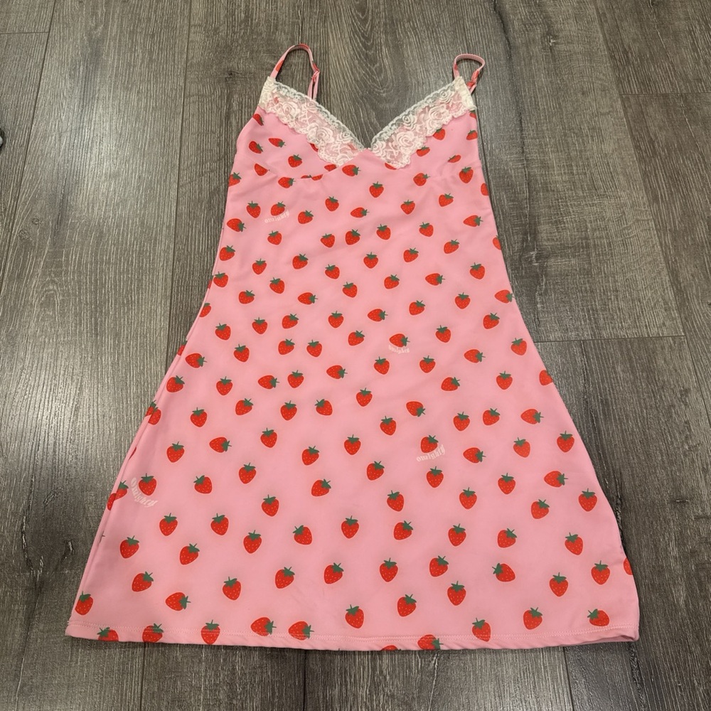 Pink Strawberry Print Mini Dress